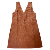 Womens Dress V Neck Sleeveless Solid Color Corduroy Button Pinafore Overall Mini Dress Woman Clothing Casual Dresses For Female